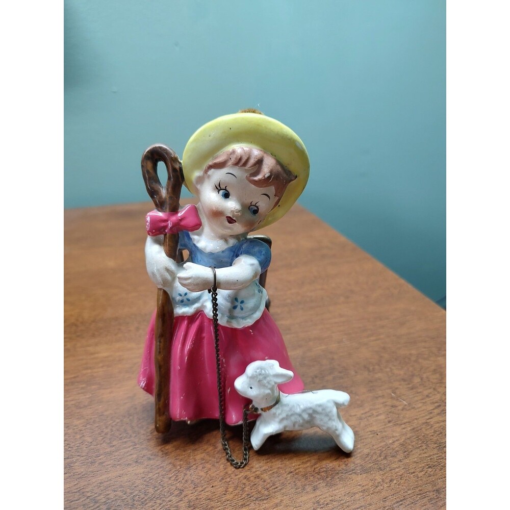 Rare Vtg PAC Little Bo Peep Ceramic Japan Nursery Rhyme Figurine Plaque 5.5" T